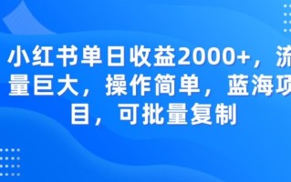 小红书单日收益2000+，流量巨大，操作简单，蓝海项目，可批量操作