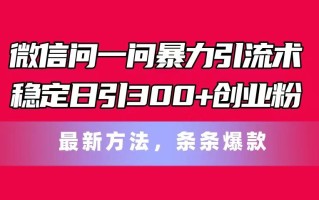 微信问一问暴力引流术，稳定日引300+创业粉，最新方法，条条爆款