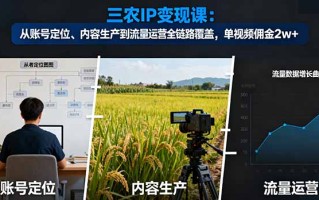 三农IP变现课：从账号定位、内容生产到流量运营全链路覆盖，单视频佣金2w+