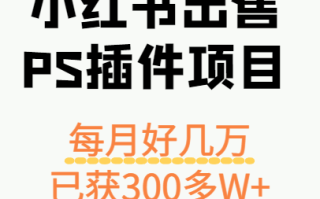 小红书出售PS插件项目，每月都收入好几万，长期操作已获利300多W+