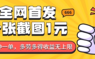 全网首发，一张截图1块钱，一分钟一单，多劳多得，收益无上限
