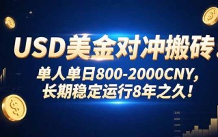 USD美金对冲搬砖!单人单日800-2000CNY，长期稳定运行8年之久!