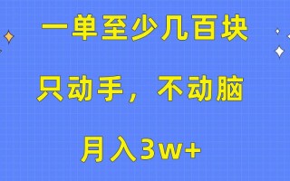 一单至少几百块，只动手不动脑，月入3w+。看完就能上手，保姆级教程
