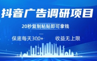 抖音广告调研项目，只需复制粘贴广告即可挣钱，任务不限量，一天稳定3张
