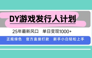 DY小游戏发行人计划，25年最新风口，单日变现1000+，官方 直接打款，新…