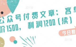 某公众号付费文章：客单价1500，利润1200(续)，市场几乎可以说是空白的