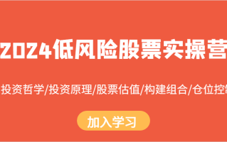 2024低风险股票实操营：投资哲学/投资原理/股票估值/构建组合/仓位控制
