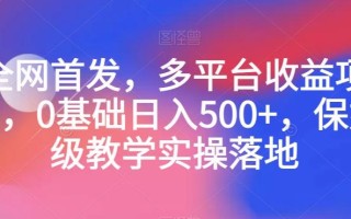 全网首发，多平台收益项目，0基础日入500+，保姆级教学实操落地【揭秘】