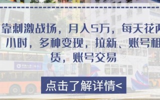 靠刺激战场，月入5万，每天花两小时，多种变现，拉新、账号租赁，账号交易