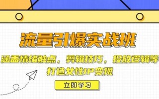 流量引爆实战班，涵盖情绪触点，剪辑技巧，投放逻辑等，打造女性IP变现