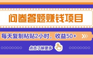 问卷答题赚钱项目新平台，新手小白也能操作，每天复制粘贴2小时，收益50+