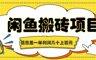 闲鱼搬砖项目，闷声发财的信息差副业，一单利润几十上百元