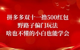 拼多多双十一撸500红包野路子偏门玩法，啥也不懂的小白也能学会【揭秘】