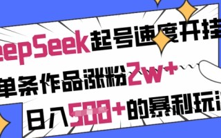 用DeepSeek起号速度开挂，单条作品涨粉2w+，日入5张+的暴利玩法