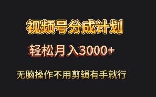 视频号流量分成，不用剪辑，有手就行，轻松月入2000+