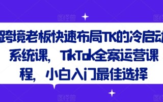 跨境老板快速布局TK的冷启动系统课，TikTok全案运营课程，小白入门最佳选择