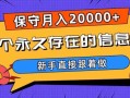 一个永久存在的信息差，保守月入20000+，新手直接跟着做【揭秘】