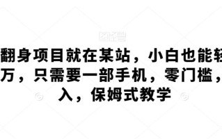 最新翻身项目就在某站，小白也能轻松周入过万，只需要一部手机，零门槛，零投入，保姆式教学