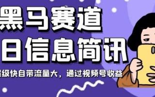 黑马赛道每日信息简讯，起号超级快自带流量大，通过视频号收益【揭秘】