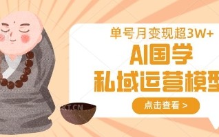 AI国学私域运营模型，单号月变现过W