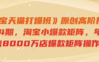 《淘宝天猫打爆班》原创高阶技术第64期，淘宝小爆款矩阵，年销售8000万店爆款矩阵操作
