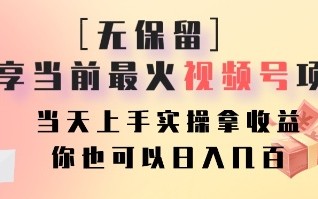 无保留分享当前最火视频号项目，当天上手实操拿收益，你也可以日入几百
