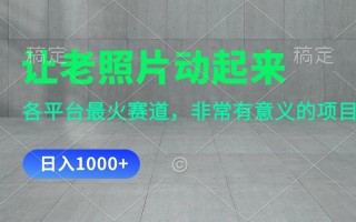 让老照片动起来，一天变现1000+，各平台最火赛道，看完就会