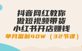 抖音网红教你做短视频带货+小红书开店赚钱，单月盈利40W(32节课)