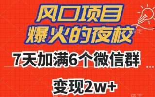 全网首发，爆火的夜校，7天加满6个微信群，变现2w+【揭秘】