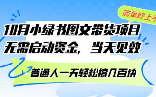 10月份小绿书图文带货项目 无需启动资金 当天见效 普通人一天轻松搞几百块