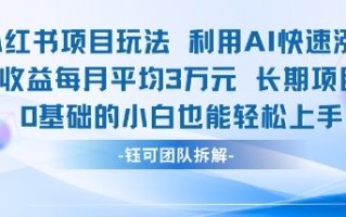 适合小白操作的小红书新项目，利用AI快速涨粉，收益每月平均1W+