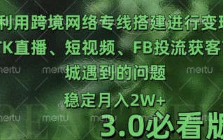 利用跨境电商网络及搭建TK直播、短视频、FB投流获客以及商城遇到的问题进行变现3.0必看版【揭秘】