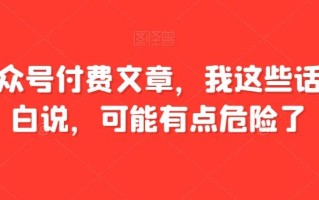 某公众号付费文章，我这些话，坦白说，可能有点危险了