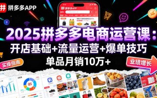 2025拼多多电商运营课：开店基础+流量运营+爆单技巧，单品月销10万+