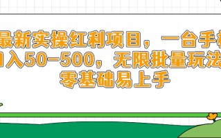 最新实操红利项目，一台手机日入50-500，无限批量玩法，零基础易上手
