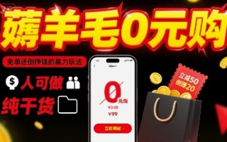 薅羊毛0元购，免单还倒挣钱的暴力玩法，人人可做，纯干货