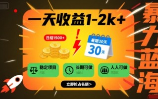 一天收益1-2k+ 稳定项目，暑期暴力蓝海项目，长期稳定，人人可做【揭秘】