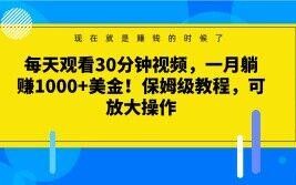 每天观看30分钟视频，一月躺赚1000+美金！保姆级教程，可放大操作【揭秘】