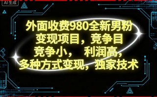 外面收费980全新男粉变现项目，竞争小，利润高，多种方式变现，独家技术