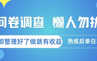 问卷调查，懒人勿扰，问卷都整理好了单价不等，做就有收益，熟练后单日3张【揭秘】