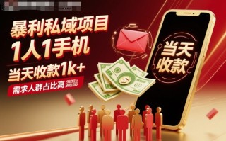 暴利私域项目1人1手机，当天收款1k+，需求人群占比高，当天就能见到钱