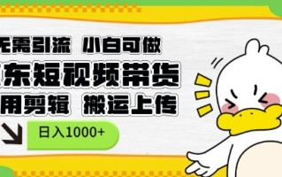 无需引流，小白可做，京东短现频带货，不用剪辑，搬运上传，日入1k【揭秘】