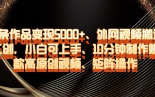 单条作品变现5000+、外网视频搬运二创，小白可上手，10分钟制作爆款高原创视频，矩阵操作【揭秘】