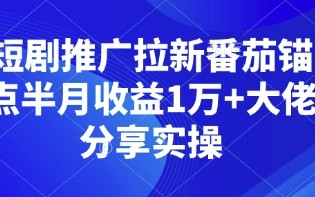 短剧推广拉新番茄锚点半月收益1万+大佬分享实操