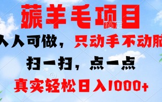 薅羊毛项目，人人可做，只动手不动脑。扫一扫，点一点，真实轻松日入1000+