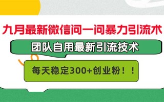 九月最新微信问一问暴力引流术，团队自用引流术，每天稳定300+创…