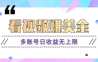看视频赚美金项目，手机可挂机操作，多账号日收益无上限
