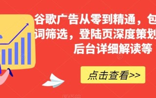 谷歌广告从零到精通，包含关键词筛选，登陆页深度策划，谷歌后台详细解读等