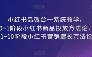 小红书品效合一系统教学，​0~1阶段小红书新品投放方法论，​1~10阶段小红书营销增长方法论