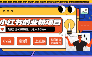 小红书创业粉日+500，月入10W+，无脑操作，每天20分钟